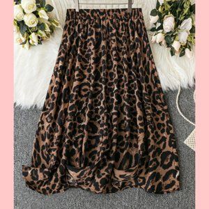 Brown Leopard Print Pull-On Skirt